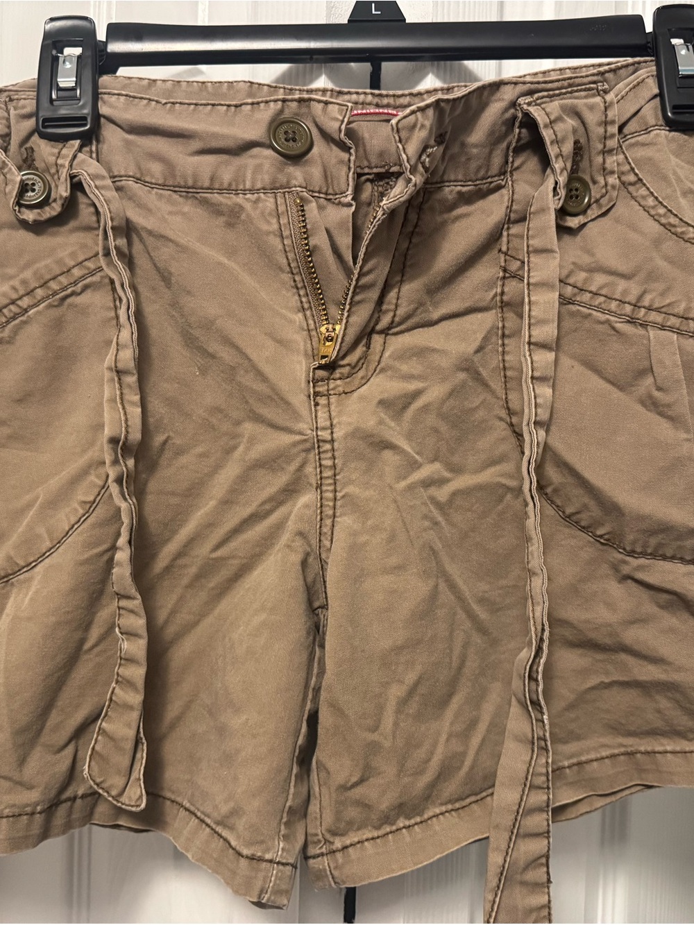 Linen Blend Brown Utility Cargo Shorts Size 13